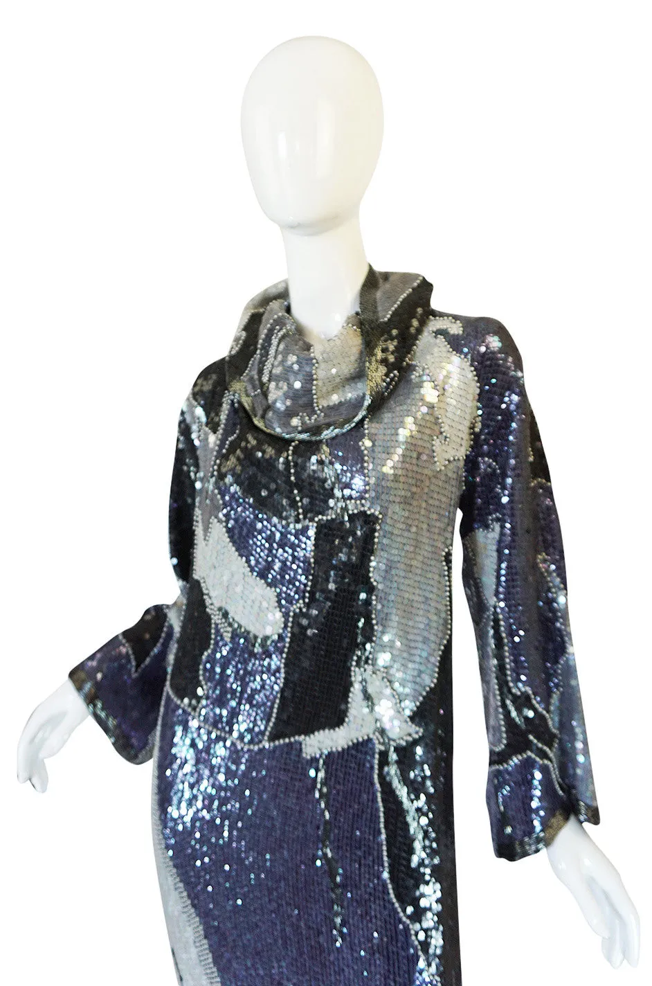 1983 Silver and Pewter Sequin Halston Tunic Dress